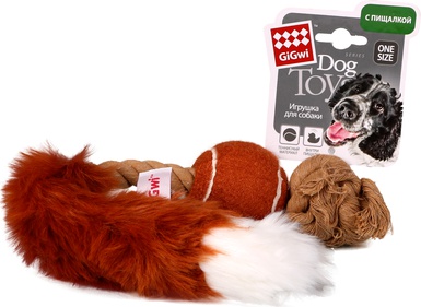 75074 Игрушка для собак Мячик с лисьим хвостом и пищалкой 1 – фото 5