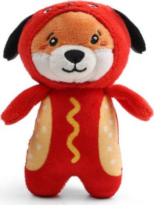 Игрушка мягкая для собак Лисичка в костюме хот-дога с пищалкой, 12,5x7x6 cм