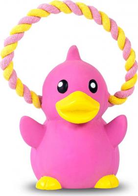 Комбинированная игрушка из латекса с веревочной ручкой для собак и кошек Уточка Мисс Дейзи, 8x11x9 см