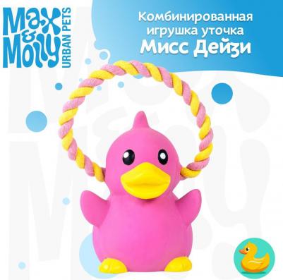 Комбинированная игрушка из латекса с веревочной ручкой для собак и кошек Уточка Мисс Дейзи, 8x11x9 см – фото 4