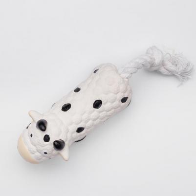Игрушка из латекса для собак Корова с веревочным хвостом, 10х4х5 см – фото 1