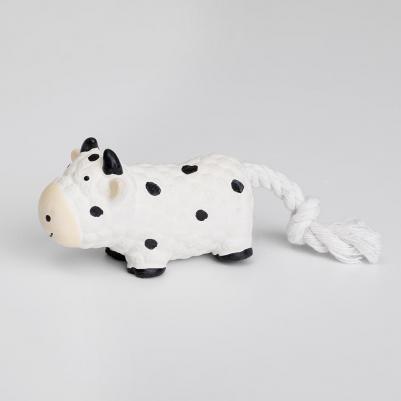 Игрушка из латекса для собак Корова с веревочным хвостом, 10х4х5 см