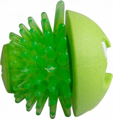мяч пупырчатый с \"зубами\" для массажа десен с отверстием для лакомств FRED, 64 мм, лайм – фото 3