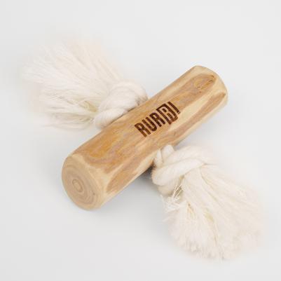 Игрушка для собак Палочка из кофейного дерева с веревкой, 7,7х2,7 см – фото 1