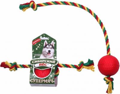 сибирский Пёс, игрушка для собак "Супермяч" на верёвке с двумя узлами (№2) – фото 1