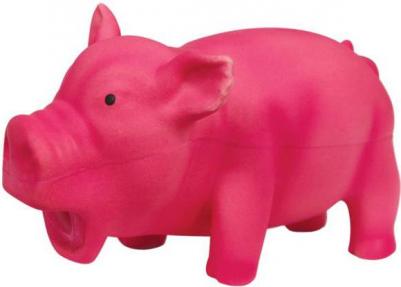 Жевательная игрушка для собак Поросенок хрюкающий из латекса, розовый, 16 см – фото 1