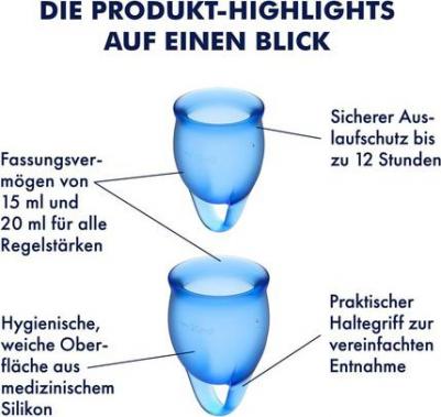 Менструальные чаши Feel Confident, 15 и 20 ml (синий) – фото 7