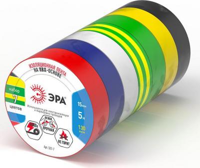 SET-7 Набор изолент SET-7 ПВХ 7 шт цветная 15мм х 5м, цена за 1 шт