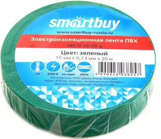 Изолента ПВХ, 0.13мм/15мм/20м, зеленая (SBE-IT-15-20-g) – фото 1