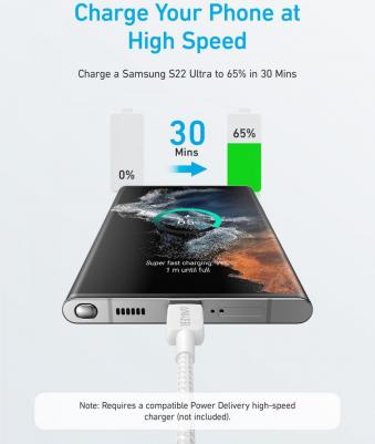 Кабель Powerline 322 USB-C to USB-C 1.8м (A81F6H21) белый – фото 9