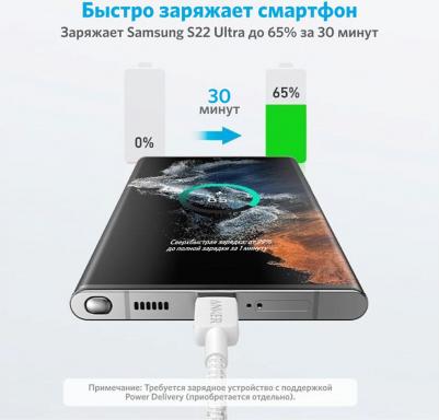 Кабель Type C-Type C 3,0m 60W Power Line 322 белый – фото 3