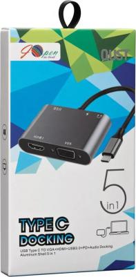 Адаптер USB Type-Cm-->VGA, HDMI 4k*30Hz, USB3.0, PD, Audio, iOpen <ACU4511> – фото 3