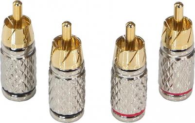 RCA - коннектор для кабеля до 6 мм, 2 красных + 2 черных, блистер RCA-P601