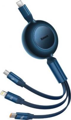 Кабель Bright Mirror 2 Series Retractable 3-in-1 Fast Charging Data Cable Type-C to M+L+C 100W 1.1m Blue