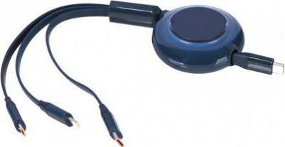 Кабель Bright Mirror 2 Series Retractable 3-in-1 Fast Charging Data Cable Type-C to M+L+C 100W 1.1m Blue – фото 1