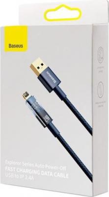 Кабель Explorer Series Auto Power-Off Fast Charging Data Cable USB to Lightning 2.4A 2m Blue – фото 1