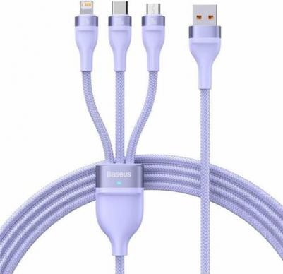Кабель передачи данных / быстрой зарядки / Data Cable USB to M+L+C 100W 1.2m Purple CASS030005
