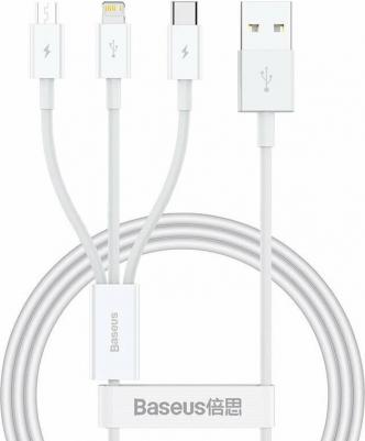 Кабель Superior Series Fast Charging Data, USB-MicroUSB+Type-C+Lightning, 1 м,Белый – фото 3