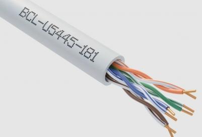 Cable Кабель витая пара BCL-U5445-181 U UTP, кат.5e, 4x2x0,455мм AWG 25, медь, одножильный, PVC, для внутренней прокладки, 305м, серый