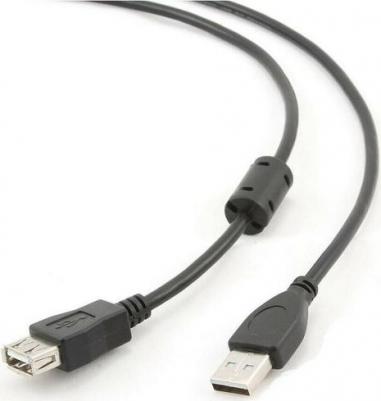 Кабель удлинительный USB 2.0 A-A, позолоченные контакты, ферритовые кольца, 1.8м, черный [BXP-CCF-USB2-AMAF-018]
