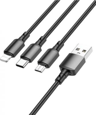 Кабель BX72 3-in-1 (Lightning+Type-C+MicroUSB), черный