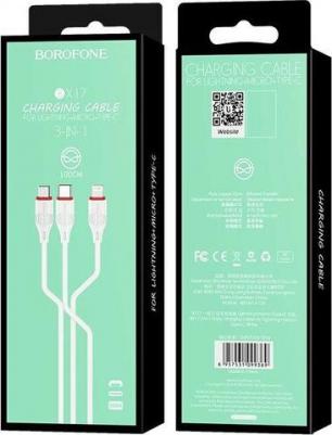 Кабель USB 2.0 A - micro USB 2.0 B+Lightning+Type-C 1м BX17 Enjoy 3-in-1 - Белый – фото 1