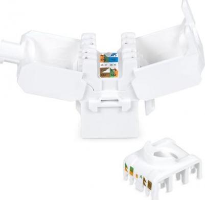 KJ-RJ45-Cat.5e-180-Toolless Вставка Keystone Jack RJ-45, 180 градусов, категория 5e, без инструмента Toolless, белая – фото 1