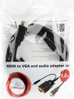 Кабель HDMI-VGA 19M/15M + 3.5Jack 1.8m Black A-HDMI-VGA-03-6 – фото 1