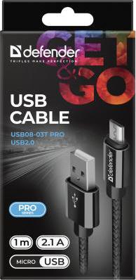 Кабель USB08-03T PRO USB (AM) - microUSB (B), 2.1A output, в оплетке, 1 м, черный – фото 3