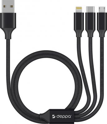 Кабель 3 в 1: micro USB, USB-C, Ligthning, 1.2м, черный/72299 – фото 3