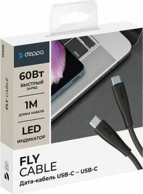 Кабель Fly Type-С - Type-С, 60Вт, длина 1м, черный