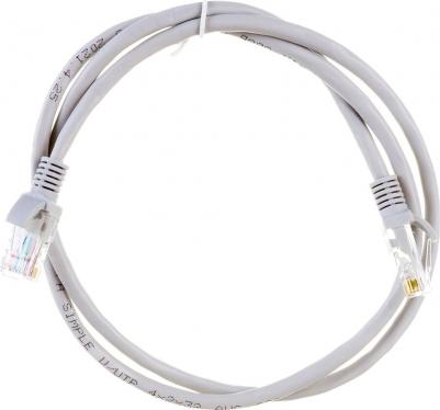 PC-1U-A Патч корд SIMPLE U/UTP неэкранированный 1 м, категория 5e, серый, цена за 1 шт – фото 1