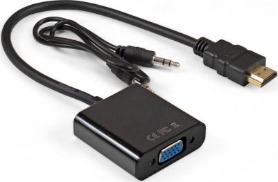 EX297588RUS Кабель-переходник HDMI-VGA EX-HDMIM-VGAF-3.5JackS-0.3 Преобразователь цифрового HDMI сигнала в VGA видео и стерео-аудио