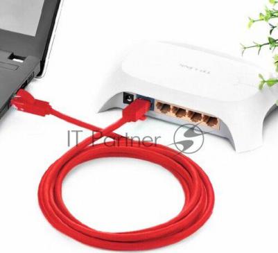 Патч-корд GCR-LNC500 прямой 3м UTP кат.5e, красный, 24 AWG, литой