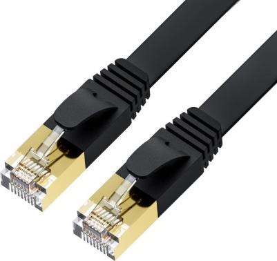Патч-корд плоский cat.7 FTP 10 Гбит/с RJ45 LAN профессиональный компьютерный кабель для интернета медный экранированные коннекторы 24K GOLD черный 4673727319821