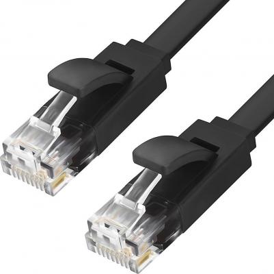 Патч-корд PROF плоский прямой 1.0m, UTP медь кат.6, черный, 30 AWG – фото 1