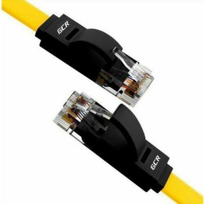 Патч-корд PROF плоский прямой 20.0m, UTP медь кат.6, желтый+черный, 30 AWG, ethernet high speed 10 Гбит/с, RJ45, T568B