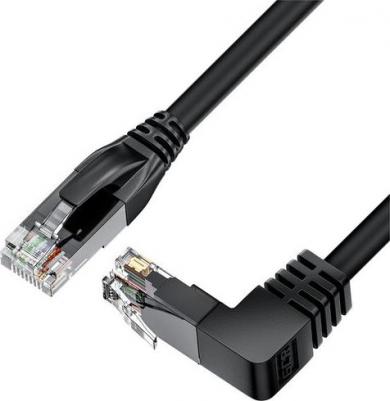 Патч-корд прямой 1.0m UTP кат.5e, черный, левый угол, литой, ethernet high speed, RJ45, T568B, GCR-53127 – фото 2