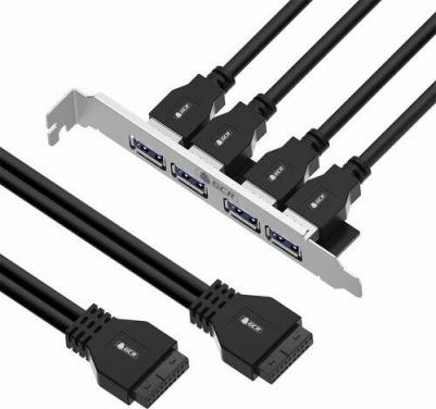 Планка в корпус USB 3.0 на 4 внешних порта 20 pin 2 порта черный 0,58м