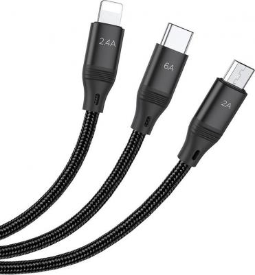 Аксессуар U104 USB - Lightning/MicroUSB/Type-C 1m Black 6931474755933 – фото 2