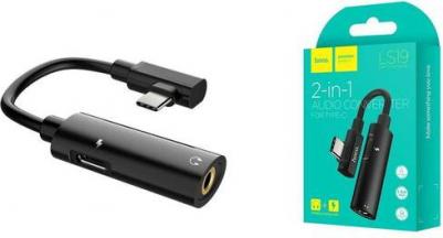 Аудио адаптер USB Type-C на гнездо 3.5мм + дополнительное гнездо-Cf черный LS19 Black – фото 3