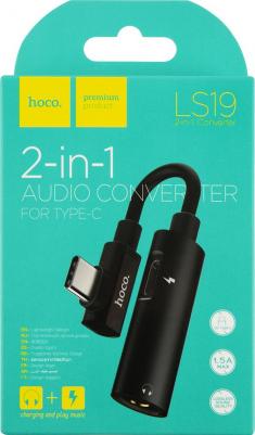 Аудио адаптер USB Type-C на гнездо 3.5мм + дополнительное гнездо-Cf черный LS19 Black – фото 4