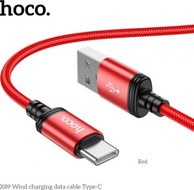 Дата-кабель USB 3.0A для Type-C X89 нейлон 1м Red