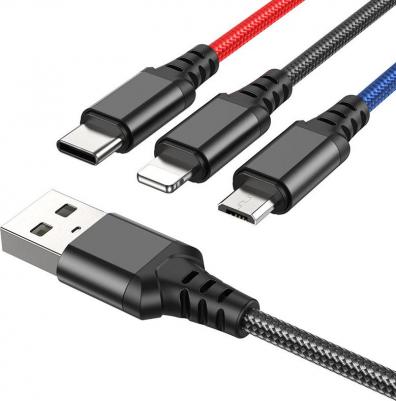 HC-68636 X76/ USB кабель 3-in-1: Lightning+Micro+Type-C/ 1m/ 2A/ Black+Red+Blue – фото 2