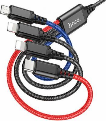 HC-68636 X76/ USB кабель 3-in-1: Lightning+Micro+Type-C/ 1m/ 2A/ Black+Red+Blue – фото 5