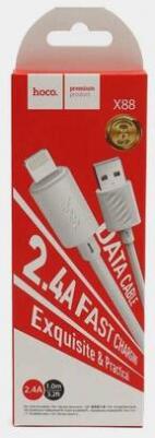 Кабель DATA X88 Lightning to USB 2.4A Fast Charging 1м белый – фото 1