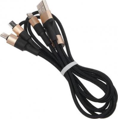 Кабель для зарядки 3 в 1 Lightning/Micro/Type-C X26 2A в тканевой оплетке черно-золотой – фото 8