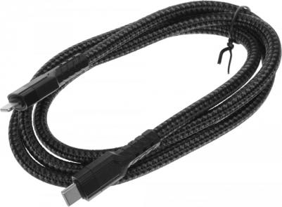 Кабель для зарядки и передачи данных для iPhone, U110, Type-C to Lightning, 1.2м, поддержка быстрой зарядки PD 20W, в тканевой оплетке, черный