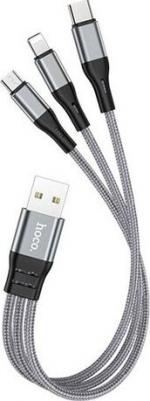 Кабель USB - 8 pin, Type-C, микро USB X47 HARBOR, 0,25м, 2.4A, цвет: серебряный – фото 1