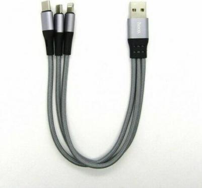 Кабель USB - 8 pin, Type-C, микро USB X47 HARBOR, 0,25м, 2.4A, цвет: серебряный – фото 2